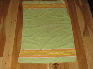 Vintage Cotton Flannel Baby Blanket 70s Lime Green Orange Yellow Stripe Unisex
