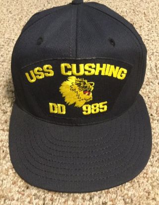 Vtg Uss Cushing Dd 985 Destroyer Ship Baseball Cap Hat Embroidered Snapback Usa