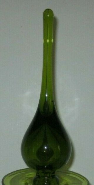 Vintage Retro Green Ribbed Glass Genie Bottle Empoli Elongated Stopper 12 