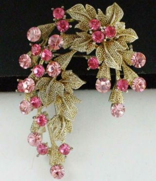 Pretty Vintage Pink Rhinestone Flower Pin Brooch W/2 Shades Of Pink Stones