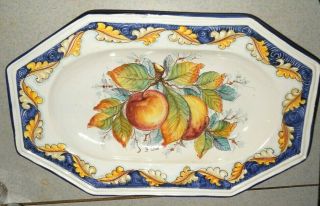 Vintage Italian Signed Hand Painted Large Fruit Platter 19 × 11 3/4 "
