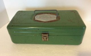 Vintage Old Pal Green Metal Tackle Box Plastic Tray