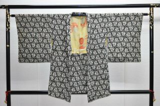 Vintage Silk Kimono Jacket:unique Ivory Calico/autumn Leaf@ym57
