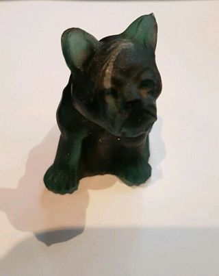 Vintage French Bulldog Glass Charm Green Colour Early 20th C