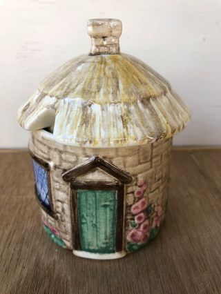 Vintage Staffordshire England Ceramic Croft Cottage Honey Pot W Lid Sugar Bowl