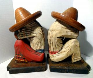 Vintage Large 8.  5 " Sleeping Mexican Folk Art Hand Carved Wooden Bookend