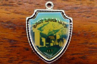 Vintage Sterling Silver Salt Lake City Utah State Travel Shield Charm E24