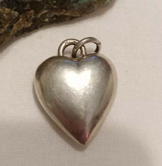 Vtg Solid Sterling Silver Puffy Heart Charm Pendant 1 " 925 Heavy