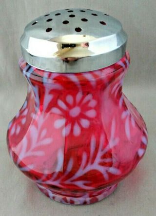 Vintage Fenton Art Glass Cranberry Red Daisy & Fern Sugar Parmesan Cheese Shaker