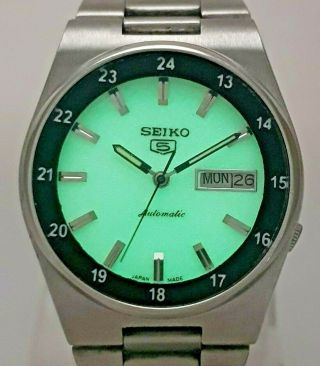 Vintage Seiko 5 Japan Automatic 17j Cal 7009 Full Luminous Dial Men Wrist Watch