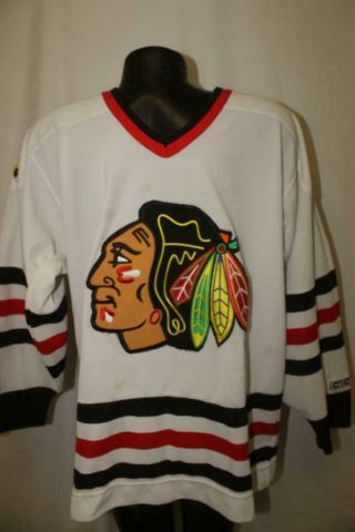 Vintage Chicago Blackhawks Mens Medium Ccm Nhl Hockey Jersey Vtg Retro Air - Knit