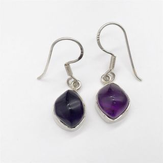 Vintage Ladies Solid Silver Amethyst Purple Glass Pendant Dangly Earrings