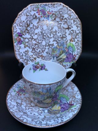 Vintage Nelson Ware Crinoline Lady Trio Cup Saucer And Plate Made In England