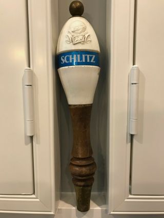Schlitz Beer Tap Handle 10.  5 " Vintage Raised Logo Acrylic Wood Metal