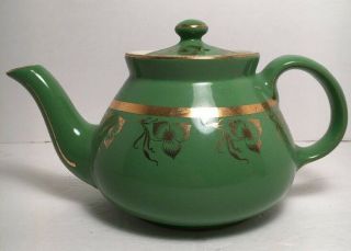 Vintage Hall China 6 Cup York Dresden Teapot Green With Gold 032