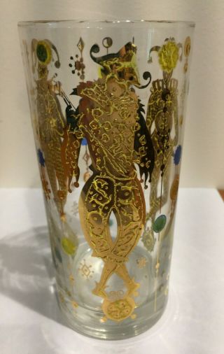 Vintage Culver Glassware Mardi Gras Pattern 22k Gold Jester Drinking Glasses