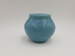 Vintage Rookwood Pottery Arts & Crafts Squat Vase Blue Glaze 2