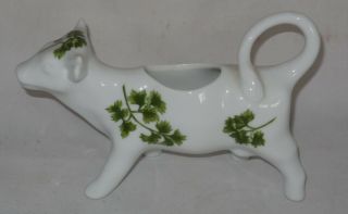 Vintage Porcelain Ceramic Cow Cream Milk Pitcher Green Leaf Design Stamped 8276 3