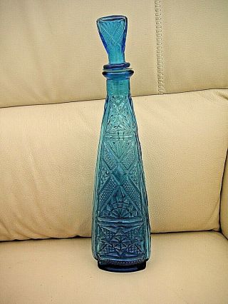 Vintage Blue Glass Genie Bottle 14 Inches