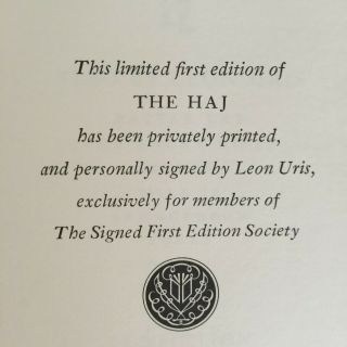 1984 THE HAJ BY LEON URIS FRANKLIN LIBRARY LIMITED FIRST EDITION SIGNED 4
