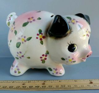 Vintage Anthropomorphic Hand Painted FLORAL Flower Ceramic Pig PIGGY BANK,  Japan 2