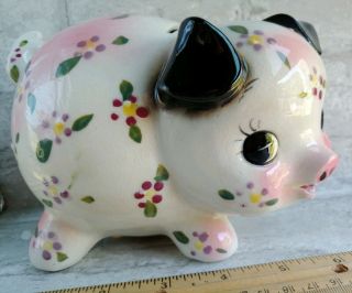 Vintage Anthropomorphic Hand Painted FLORAL Flower Ceramic Pig PIGGY BANK,  Japan 3