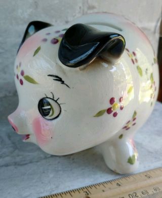 Vintage Anthropomorphic Hand Painted FLORAL Flower Ceramic Pig PIGGY BANK,  Japan 5
