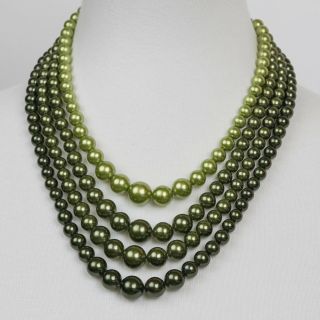 Vintage Green Beads Multi Strand Necklace Adjustable With J Hook Clasp 4 Layers