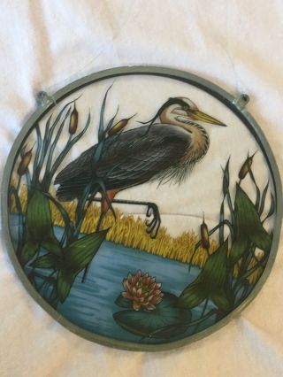 Vintage 1980 Glassmasters Stained Glass Heron Bird Panel Sun Catcher USA 4