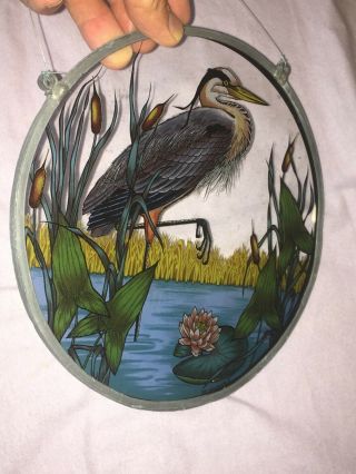 Vintage 1980 Glassmasters Stained Glass Heron Bird Panel Sun Catcher USA 6