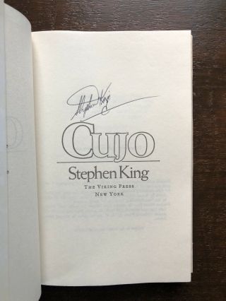 Signed Stephen King Cujo Hardcover Book