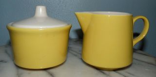 Vintage Yellow Creamer And Sugar Bowl Set With Lid - Retro
