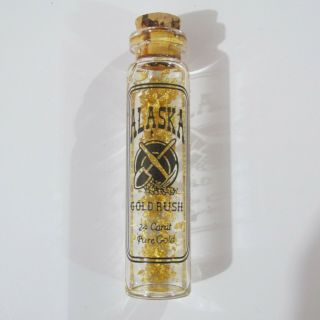 Alaska Gold 24 Carat Pure Gold In Liquid Cylindrical Bottle W Cork Vintage