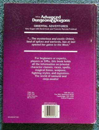 ADVANCED DUNGEONS & DRAGONS Oriental Adventures by Gary Gygax VINTAGE TSR 1985 2