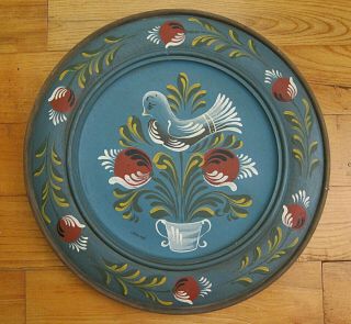 Vintage Hand Painted Folk Art Wood Plate Rosemaling " Hungarian Bird " Signed