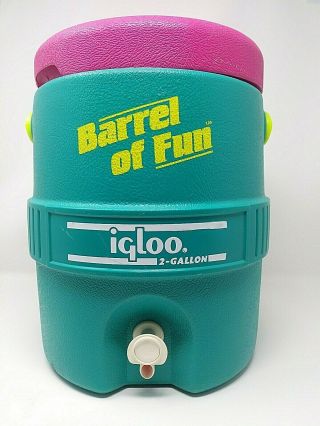 Igloo Barrel Of Fun Water Jug Cooler Dispenser Two Gallon Vintage Pink Top