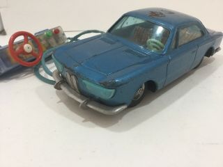 Vintage Bandai Bmw Blue 9” Long Battery Operated Remote Control Tin Litho Japan