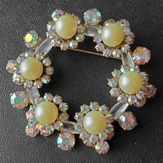 D&e Juliana Vintage Ab Crystal Rhinestone Pearl Flower Wreath Brooch Pin W172