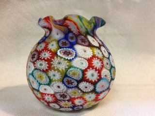 Vintage Millefiori Art Glass Vase Murano Hand Blown Pontil