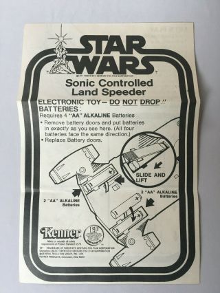 Vintage 1978 Kenner Star Wars Sonic Controlled Landspeeder Instructions