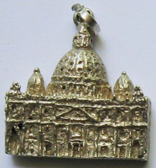 Large Vintage 800 Silver 3d Vatican Italy Charm Or Pendant