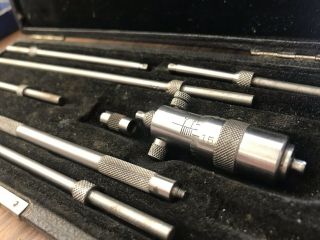 Vintage LS STARRETT No.  124 Inside Micrometer Set Measures 2 - 8” Machinist Tool 3