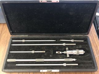 Vintage LS STARRETT No.  124 Inside Micrometer Set Measures 2 - 8” Machinist Tool 6