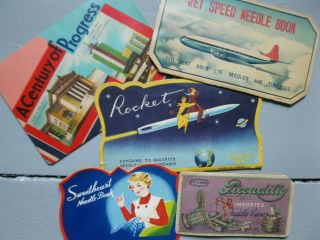 5 Vintage Sewing Needle Books Advertising,  Piccadilly,  Rocket,  Jet Speed -