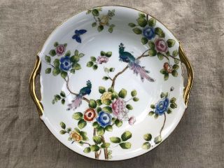 Vintage Nippon Morimura Bros.  Hand Painted Bowl Peacocks Butterflies Flowers 10”