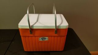 Vintage Coleman Harvest Orange Plastic Cooler W/aluminum Handles