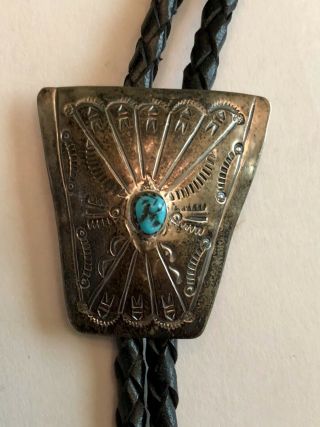 Vtg Sterling & Turquoise Native American Bolo Tie