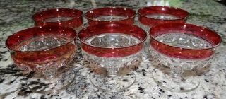 Set Of 6 Vtg Red Ruby Glass Kings Crown Thumbprint Champagne Tall Sherbet