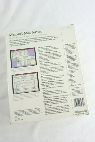 Microsoft Mail 5 Pack Apple Macintosh Ver 3.  0 AppleTalk 1990 Vintage Software 90 2