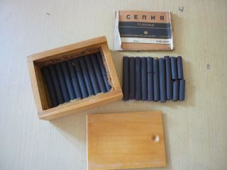 Vintage Soft Pastels,  20 Black Sticks In Wooden Box.